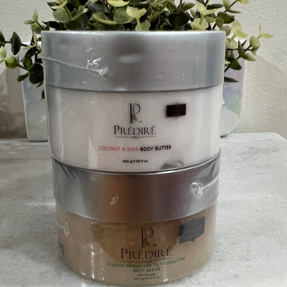 *NWT* Predire Coconut & Shea Body Butter and Almond Vanilla Body Scrub Set